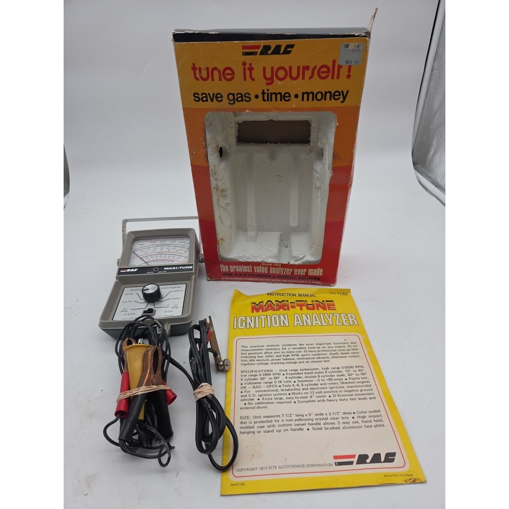 Vintage RAC Maxi-Tune Mdl 560 Ignition Analyzer For 4 6 8 Cylinder W/ Box Manual